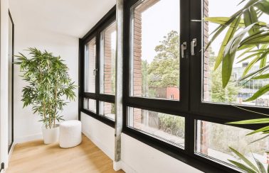 big windows with black frame